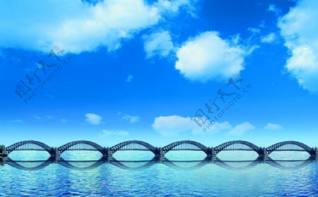 蓝天白云跨海大桥图片