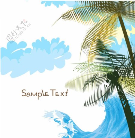 墨迹夏日海浪椰子树图片
