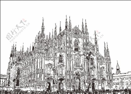 米兰大教堂剪影五大教堂之一图片