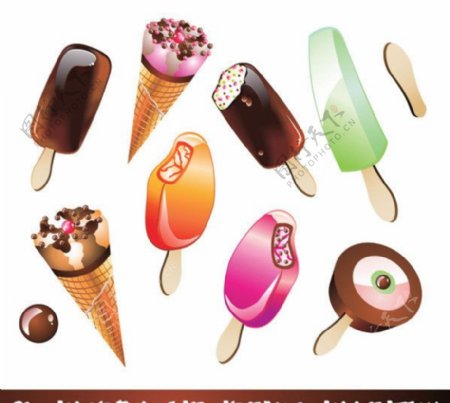 雪糕冰棍圆筒甜筒甜点巧克力矢量素材图片