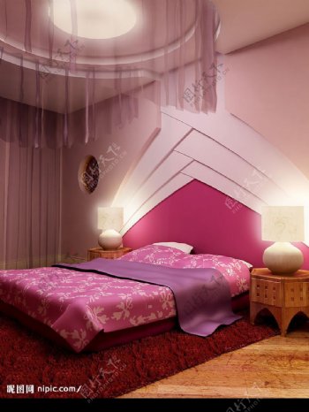 紫色调温馨房间图片