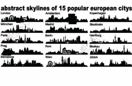 伦敦等国外15座城市剪影图片
