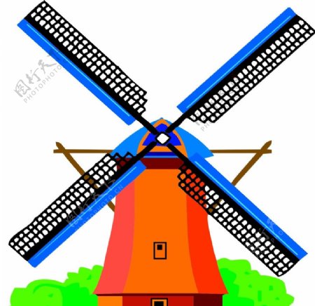 荷兰风车风情矢量风车图片