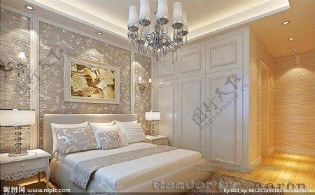 欧式银白色卧室模型贴图灯光俱全图片