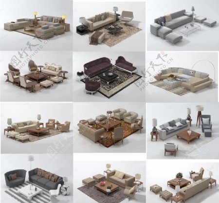 沙发茶几组合模型图片