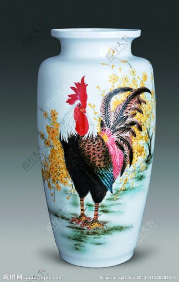 陶瓷山水鸡花瓶图片