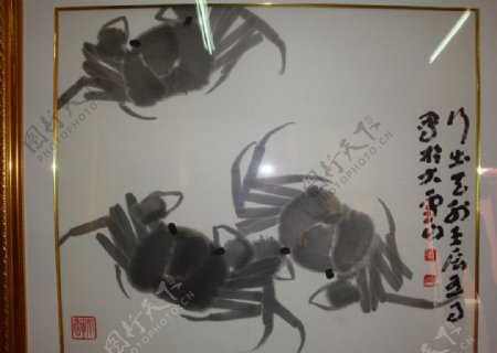 中国画螃蟹水墨画螃蟹图片
