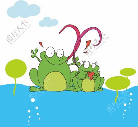 儿童画两只青蛙图片