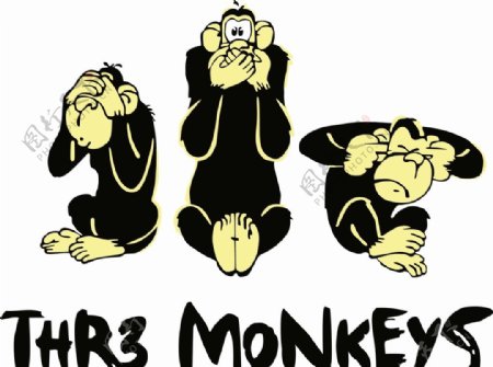 三个猴子矢量图形logo图片