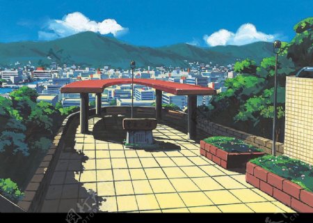 日本高質動漫風景插畫晴天山景图片