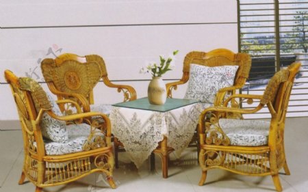 藤椅组合家具图片