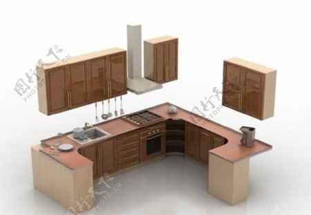 3D现代厨房模型素材图片