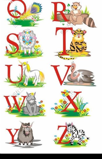 英文字母趣味动物图片