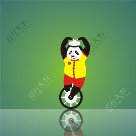 熊猫骑独轮车头顶面团削面卡通形象图片