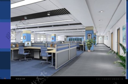 开放式办公区效果图3d模型有贴图图片