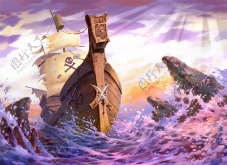 海浪天空阳光海盗船图片