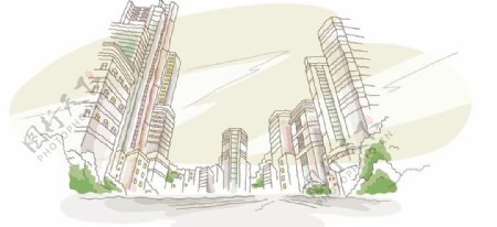 手绘高楼大厦的城市图片