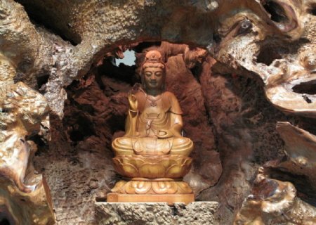 樹木中的菩薩雕像图片