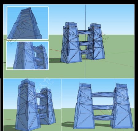 SketchUp制作3D立体玻璃建筑图片