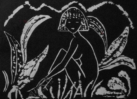 奥托183缪勒尔芦苇丛中的少女木刻版画图片
