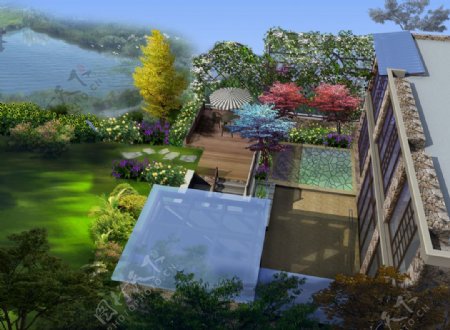 别墅花园设计PSD图片