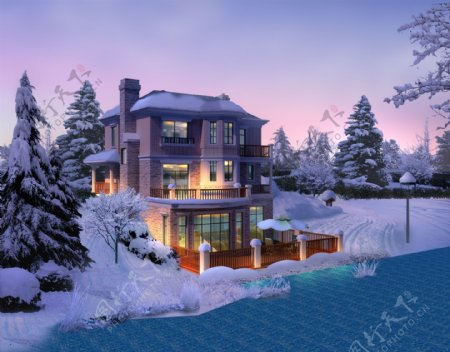 别墅雪景环境效果图图片