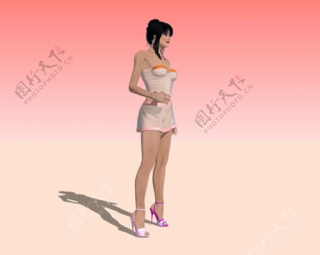 美女站式精细3D模型图片