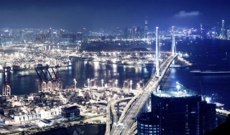 城市风景大桥码头海夜图片
