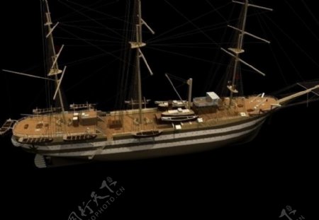 古代船3d精细模型带贴图材质图片