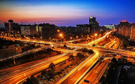 建国门桥夜景图片