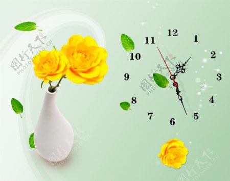 黄玫瑰钟表画图片