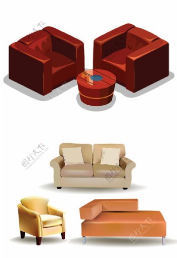 沙发椅子3D效果矢量图图片