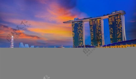 新加坡海滨湾一角黄昏图片