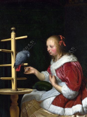 古典油画鹦鹉和妇人图片