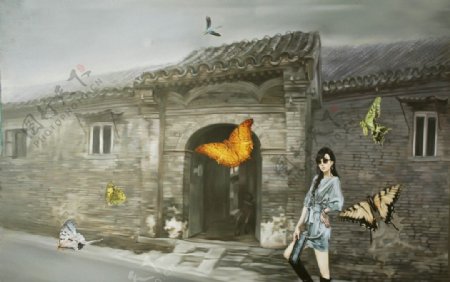 油画北京女孩图片
