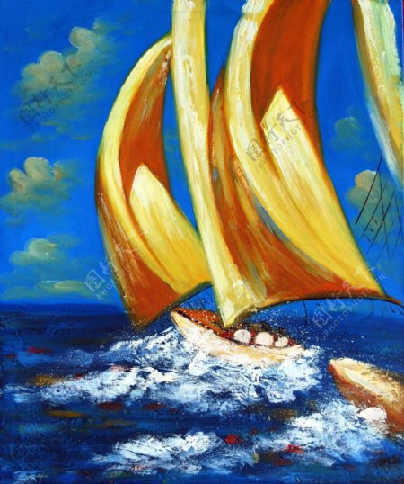 大海帆船油画图片