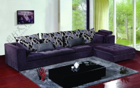 酱紫色布艺沙发图片