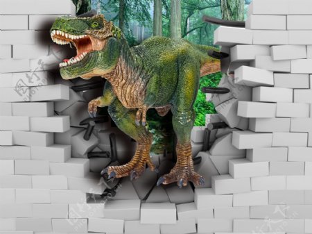 3D恐龙电视背景墙图片