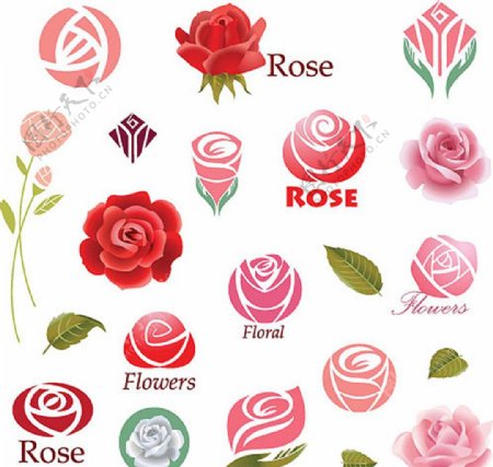 玫瑰花主题图标矢量设计图片