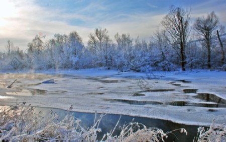 冬季不冻河冬雪风景图片