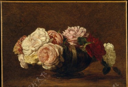 方丹拉图尔碗中的玫瑰花图片