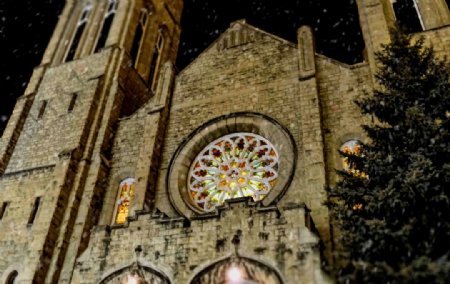 北美雪中教堂特景图片