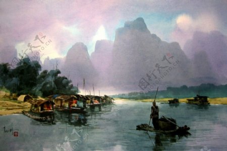 江上渔舟图片