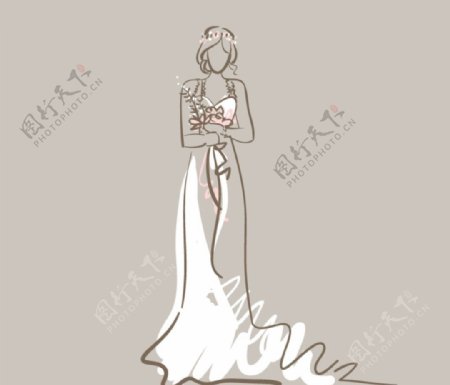 手绘新娘背景矢量素材婚纱图片