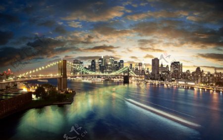 都市跨海大桥霓虹图片