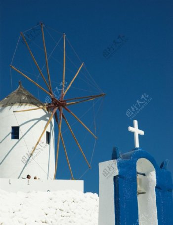 希腊风车教堂建筑图片
