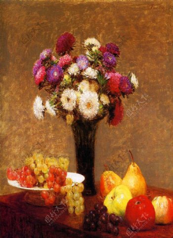 油画装饰画无框画紫菀和水果表图片
