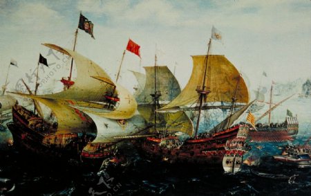 油画海盗船图片