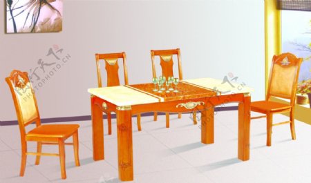 黄色餐桌椅图片