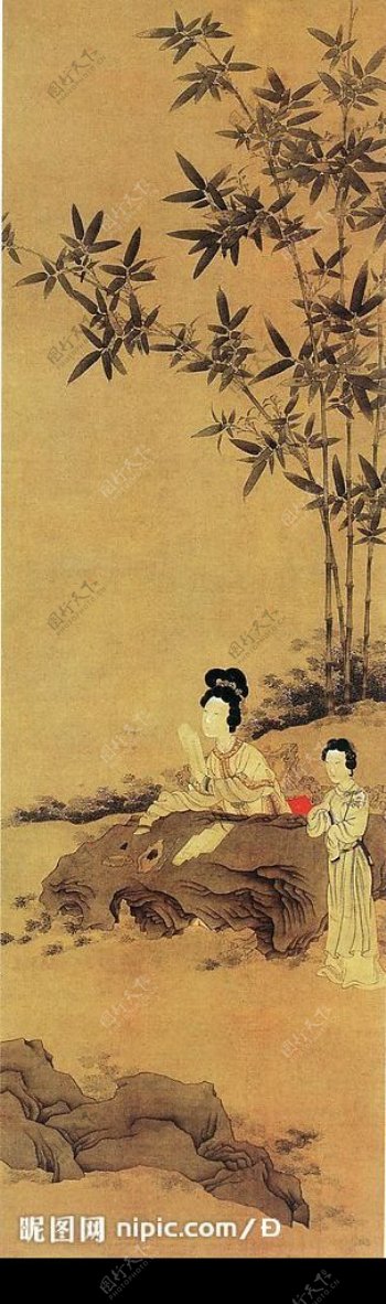 中国画仕女松石图片